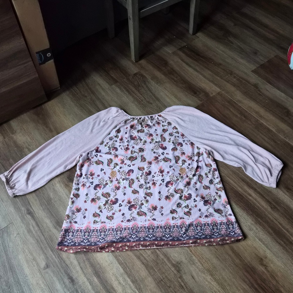 Vintage X America Pink Floral Boho Embroidered Blouse Large Cottagecore Peasant‎ - Picture 7 of 10